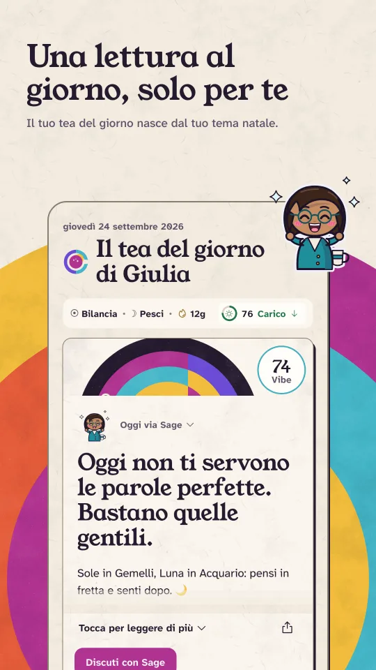 Il tea del giorno in modalità chiara: la lettura di Sage per Sole in Gemelli e Luna in Acquario, vibe 74.