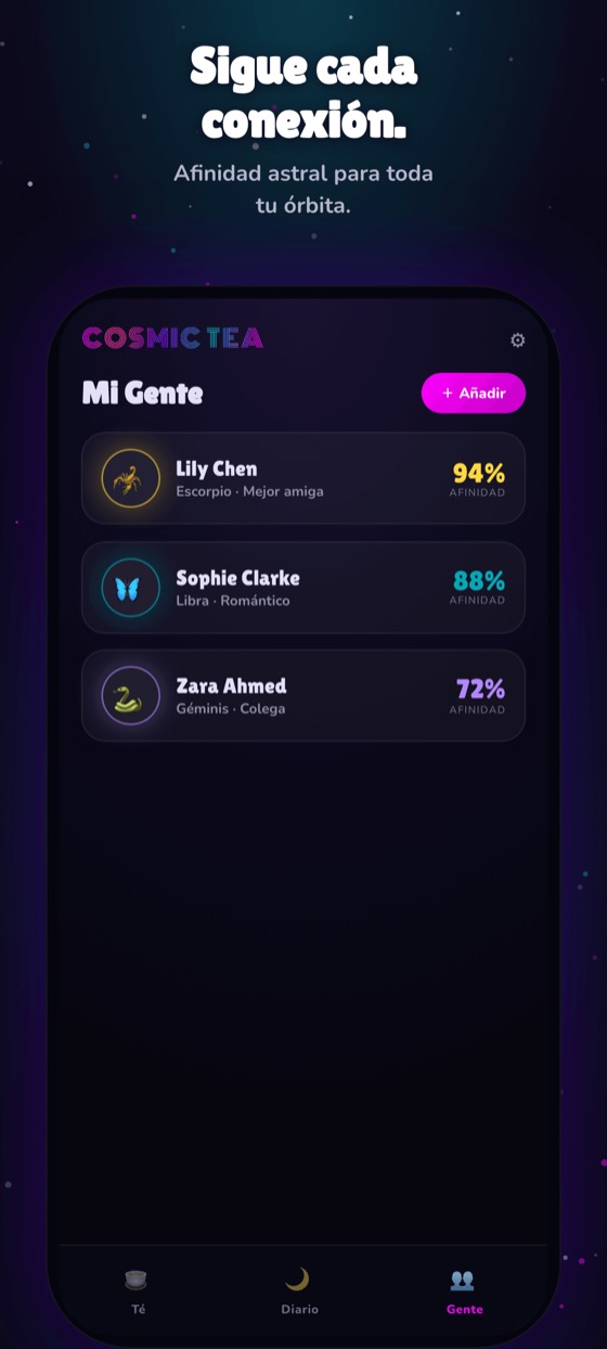 La pantalla de Gente: tu lista de parejas, crushes, amigues y familia, cada quien con su hilo.