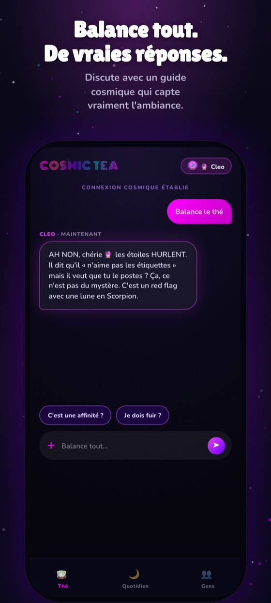Une conversation Cosmic Tea : un guide qui décrypte une relation en langage clair.